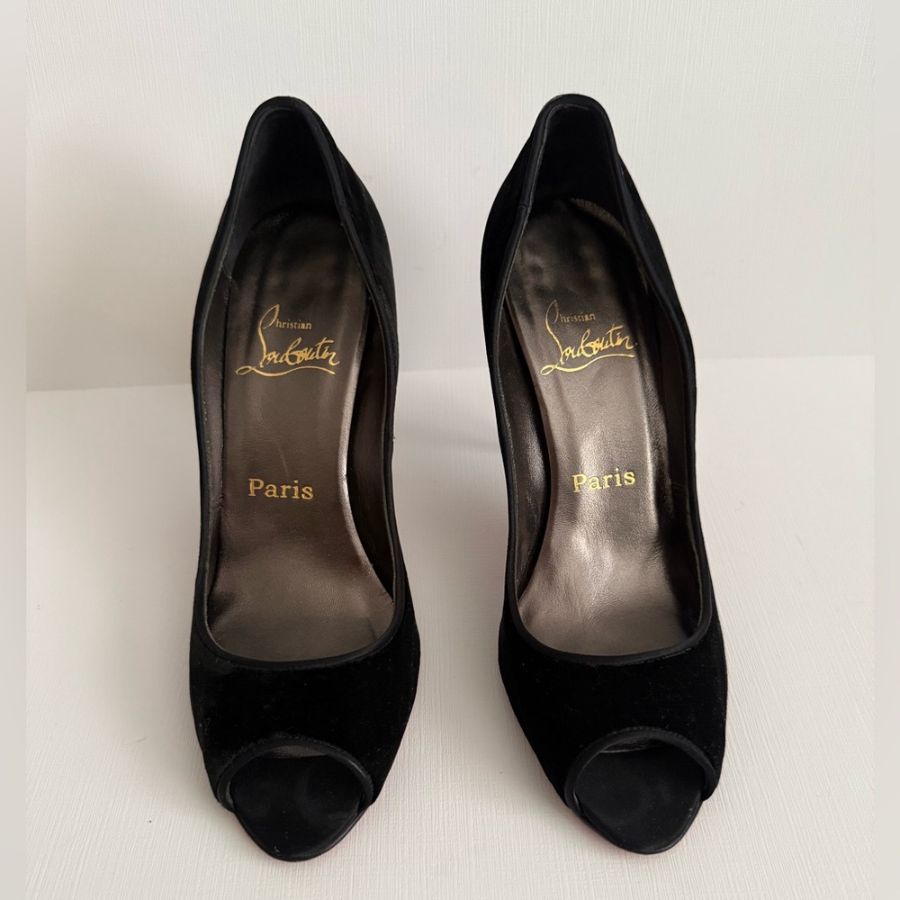 Christian Louboutin Black Velvet Peep Toe Heels